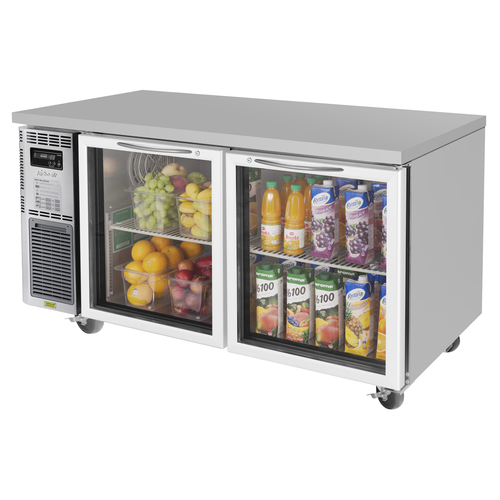 Turbo Air JUR-60-G-N J Series Glass Door Undercounter Refrigerator 59W x 27D x 28H 14.58 cu ft Stainless Steel
