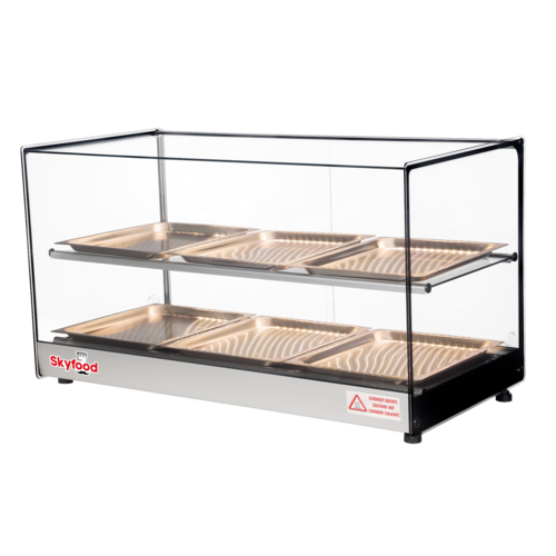 Skyfood Equipment FWDS2-33-6P Countertop Food Warmer Display Case 33W with Shelves and Tempered Glass Doors for Enhanced Food Presentation