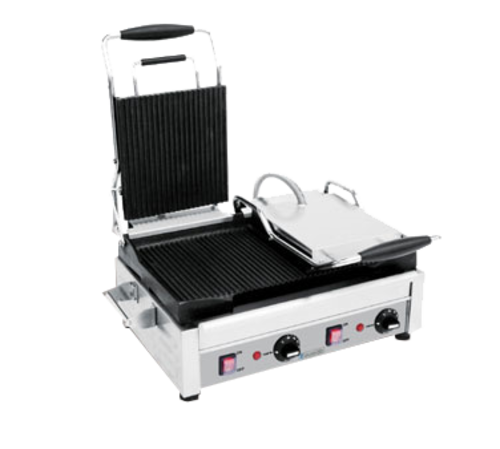 Eurodib SFE02360-240 Panini Grill: 18" x 11" Cast Iron, Double, Adjustable Thermostats