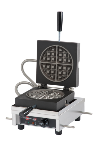 Krampouz Waffle Maker: 4x8 Round, Thermostatic Control, Cast Iron Plates, 120V