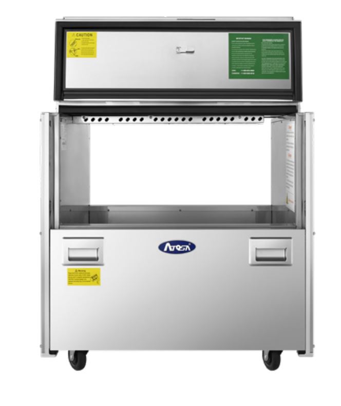 Atosa USA AMC-3402 Double Sided Milk Cooler Refrigerated Forced Air System 8 Crates Capacity Stainless Steel Sliding Door