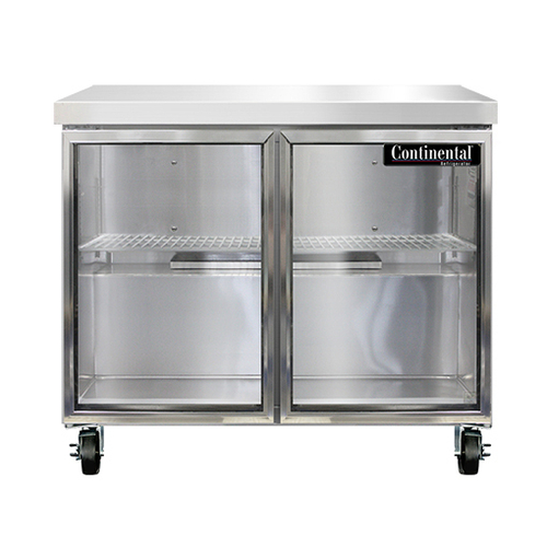 Continental Refrigerator SW36NGD Work Top Display Refrigerator 36W 10.3 cu ft capacity two-section stainless steel flat top