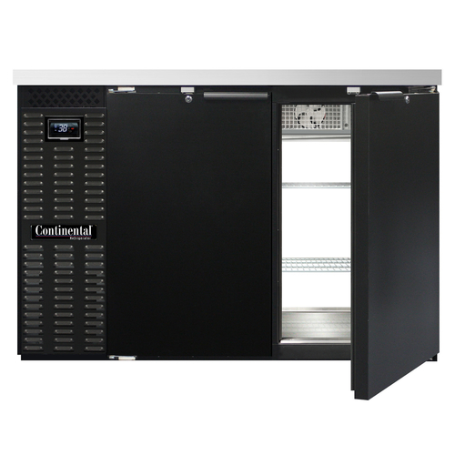 Continental Refrigerator BB50NPT Refrigerated Back Bar Cooler 50W 16 cu ft Stainless Steel Top 4 Doors Black Enamel