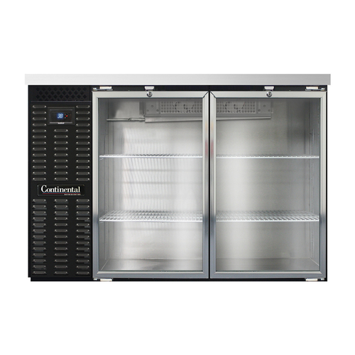 Continental Refrigerator BB50SNGD Refrigerated Back Bar Cooler 50 inch Shallow Depth Stainless Steel Top Glass Doors