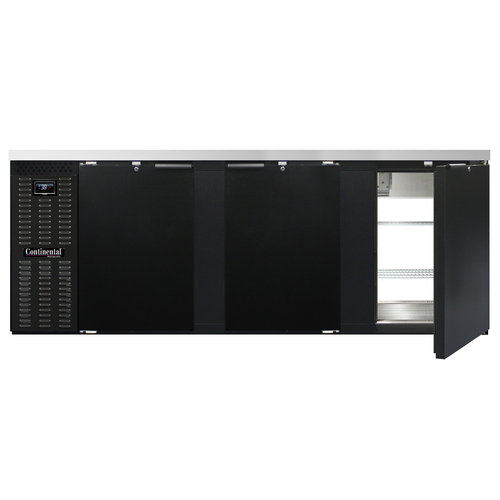 Continental Refrigerator BB90NPT Refrigerated Back Bar Cooler 90 inch Pass Thru 35 cu ft Stainless Steel Top