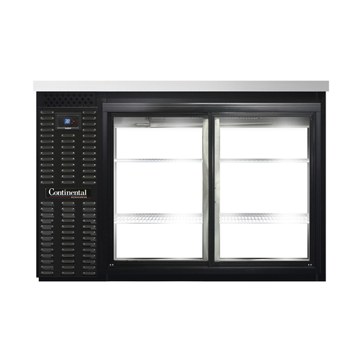 Continental Refrigerator BB50SNSGDPT Refrigerated Back Bar Cooler 50 inch Shallow Depth Sliding Glass Doors Stainless Steel