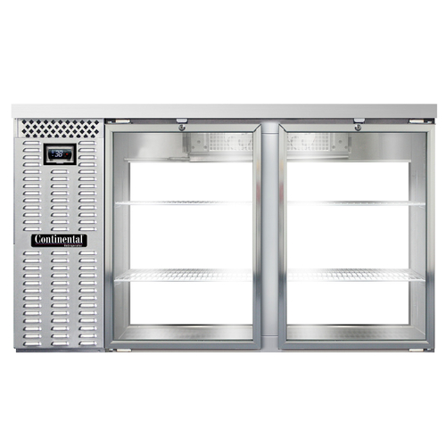 Continental Refrigerator BB59NSSGDPT Refrigerated Back Bar Cooler 59 inch Pass Thru Stainless Steel 22 Cubic Feet
