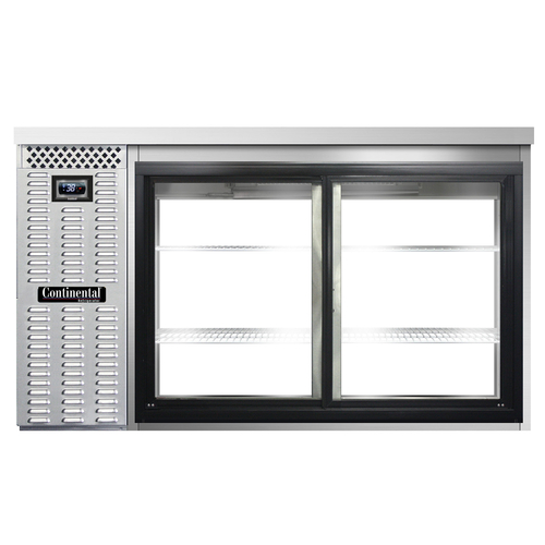 Continental Refrigerator BB59NSSSGDPT Refrigerated Back Bar Cooler 59 inch Stainless Steel Sliding Glass Doors