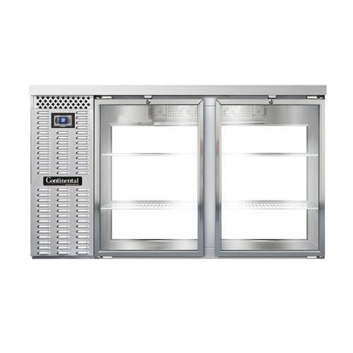 Continental Refrigerator BB59SNSSGDPT Refrigerated Back Bar Cooler 59 inch Shallow Depth Stainless Steel 15 Cubic Feet