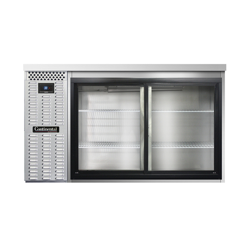 Continental Refrigerator BB59SNSSSGD Refrigerated Back Bar Cooler 59 inch Shallow Depth Stainless Steel Sliding Glass Doors