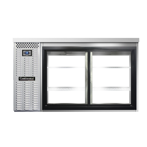 Continental Refrigerator BB59SNSSSGDPT Refrigerated Back Bar Cooler Shallow Depth 59 inch Stainless Steel Sliding Glass Doors