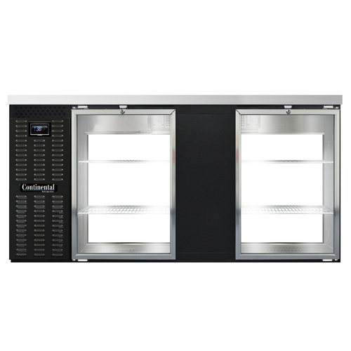 Continental Refrigerator BB69NGDPT Refrigerated Back Bar Cooler 69W Stainless Steel Top 26 Cubic Feet Glass Doors