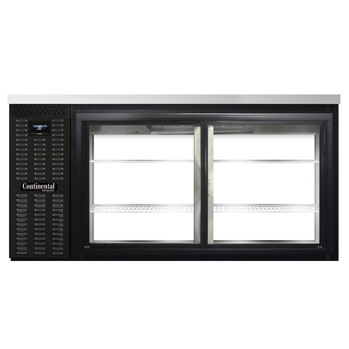 Continental Refrigerator BB69NSGDPT Refrigerated Back Bar Cooler 69W Stainless Steel Top 26 Cubic Feet Sliding Glass Doors