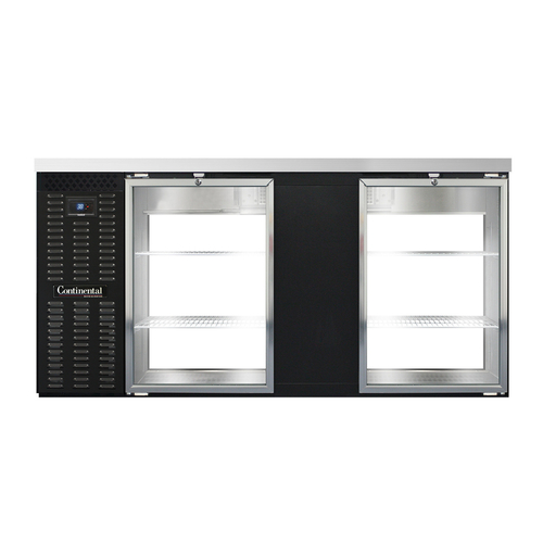 Continental Refrigerator BB69SNGDPT Refrigerated Back Bar Cooler 69W Stainless Steel Top 18 Cubic Feet Glass Doors