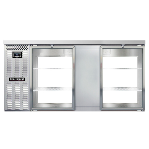 Continental Refrigerator BB69NSSGDPT Refrigerated Back Bar Cooler 69 inch Stainless Steel 26 Cubic Feet Glass Doors