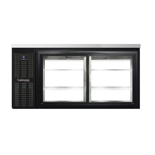 Continental Refrigerator BB69SNSGDPT Refrigerated Back Bar Cooler 69W Stainless Steel Top 18 Cubic Feet Sliding Glass Doors