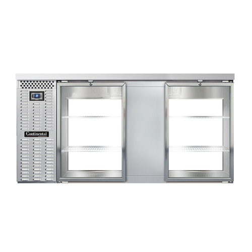 Continental Refrigerator BB69SNSSGDPT Refrigerated Back Bar Cooler 69W Stainless Steel 18 Cubic Feet Glass Doors