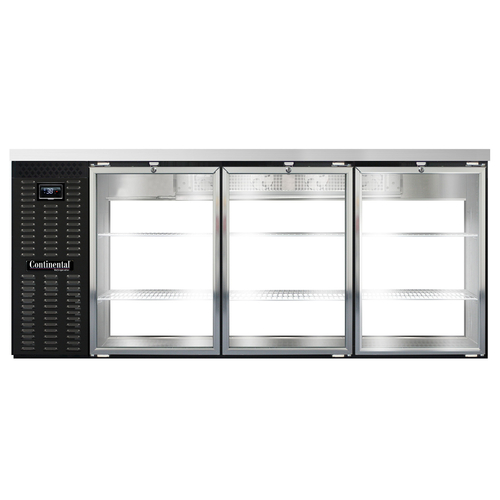 Continental Refrigerator BB79NGDPT Refrigerated Back Bar Cooler 79 inch Pass Thru 28 Cubic Feet Stainless Steel