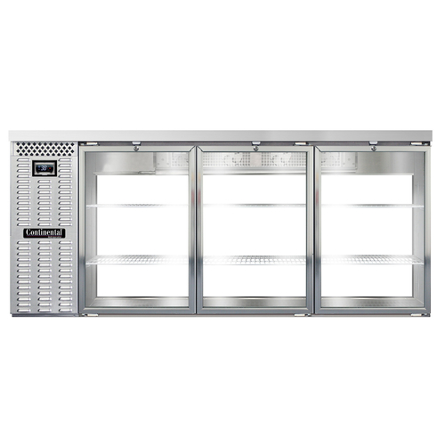 Continental Refrigerator BB79NSSGDPT Refrigerated Back Bar Cooler 79 Inch Stainless Steel 28 Cubic Feet Glass Doors