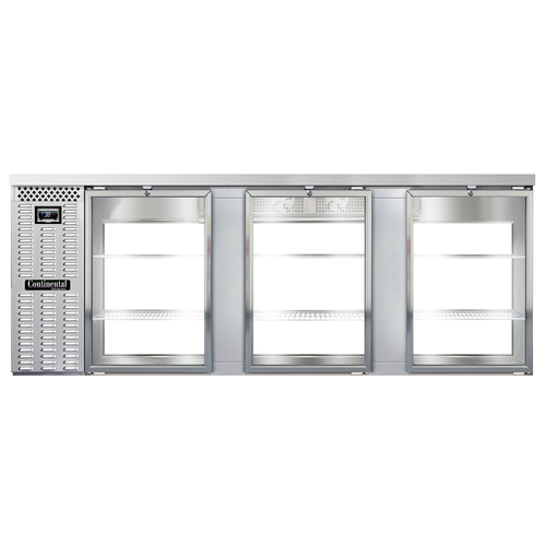 Continental Refrigerator BB90NSSGDPT Refrigerated Back Bar Cooler 90 inch Stainless Steel 35 Cubic Feet 6 Glass Doors