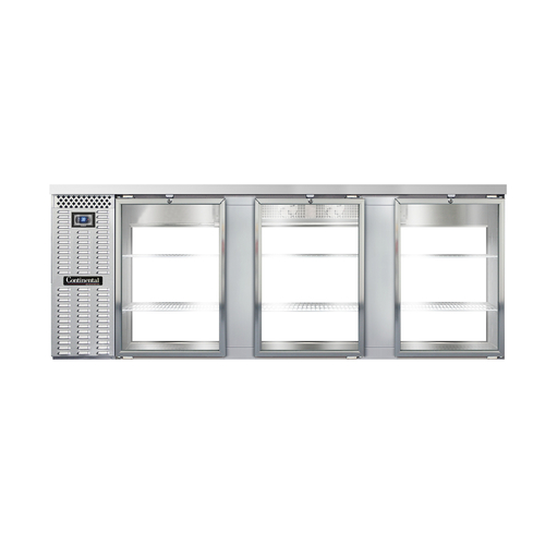 Continental Refrigerator BB90SNSSGDPT Refrigerated Back Bar Cooler 90 inch Shallow Depth Stainless Steel 25 cubic feet