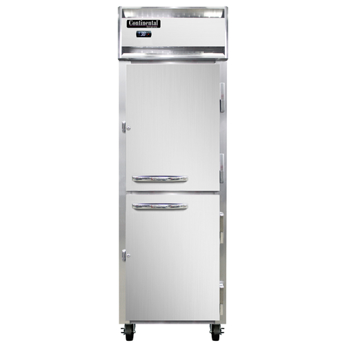 Continental Refrigerator 1RNSAHD Reach In One Section Stainless Steel Refrigerator with Half Height Solid Doors
