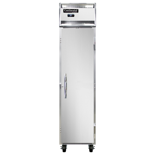 Continental Refrigerator 1RSENSA Slim Line Refrigerator Reach In 17-3/4W One Section Self Contained Aluminum Stainless Steel
