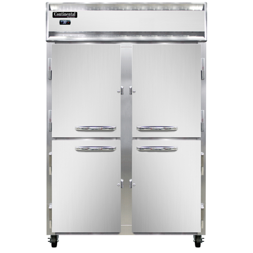 Continental Refrigerator 2RNHD Reach-In Two-Section Stainless Steel Refrigerator with Half-Height Solid Doors