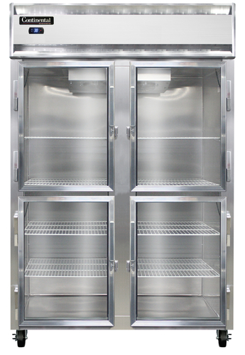 Continental Refrigerator 2RNSAGDHD Reach In Display Two Section Stainless Steel Refrigerator with Glass Doors