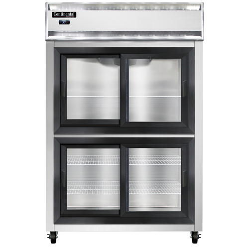 Continental Refrigerator 2RNSASGDHD Reach In Display Two Section Stainless Steel Narrow Sliding Glass Doors