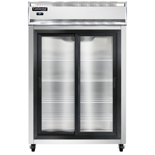 Continental Refrigerator 2RNSGD Reach In Display Refrigerator Two Section Self Contained Aluminum Stainless Steel