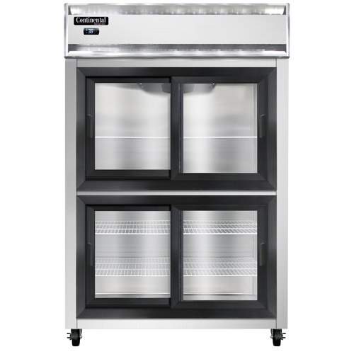 Continental Refrigerator 2RNSGDHD Reach-In Display Two-Section Self-Contained Aluminum Stainless Steel Cylinder Locks