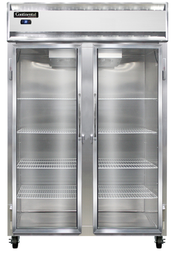 Continental Refrigerator 2RNSSGD Reach In Display Refrigerator Two Section Stainless Steel Narrow Glass Doors