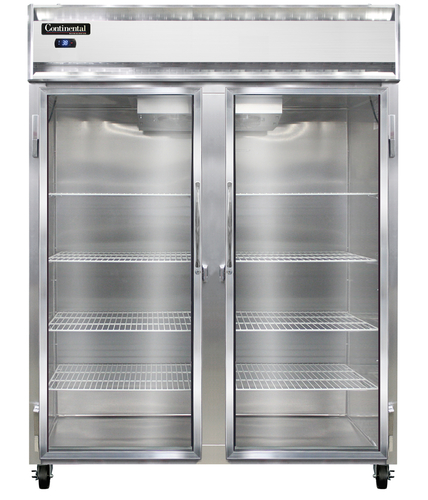 Continental Refrigerator 2RENSSGD Extra-Wide Reach-In Refrigerator 57W Two-Section Stainless Steel Full-Height Glass Doors