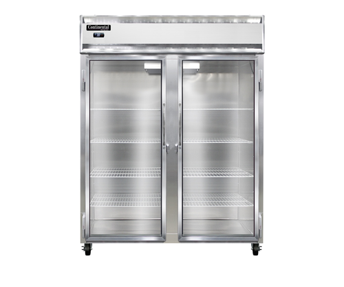 Continental Refrigerator 2RENSSSGD Extra-Wide Reach-In Refrigerator 57W Two-Section Stainless Steel Full-Height Glass Doors