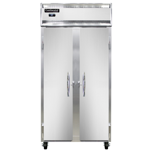 Continental Refrigerator 2RSEN Slim Line Refrigerator Reach-In 36-1/4W Two-Section Self-Contained Aluminum Stainless Steel