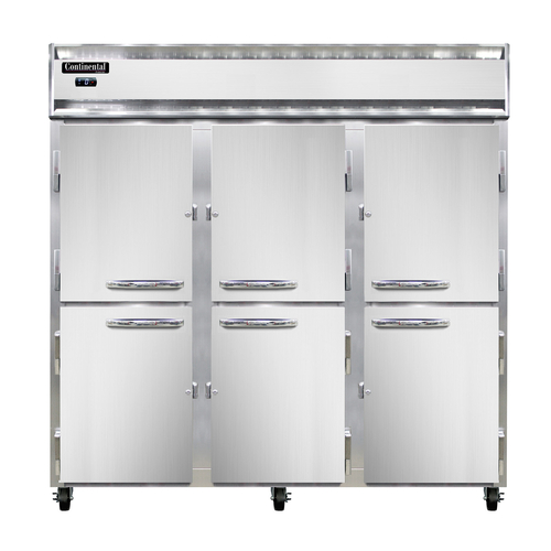 Continental Refrigerator 3FNSAHD Freezer Reach In Three Section Self Contained Stainless Steel Half Height Doors