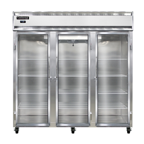 Continental Refrigerator 3FNSSGD Freezer Display Three Section Self Contained Refrigeration Stainless Steel Exterior Interior