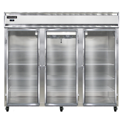 Continental Refrigerator 3FENSAGD Extra-Wide Freezer Reach-In 85-1/2W Three-Section Stainless Steel Full-Height Glass Doors