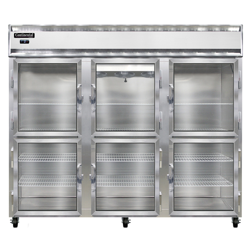 Continental Refrigerator 3FENSAGDHD Extra-Wide Freezer Reach-In 85-1/2W Three-Section Stainless Steel with Glass Doors