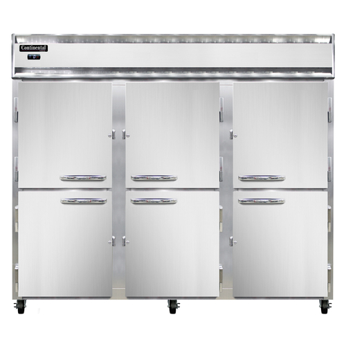 Continental Refrigerator 3FENSSHD Extra-Wide Freezer Reach-In 85-1/2W Three-Section Stainless Steel Half-Height Doors