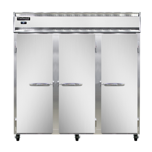 Continental Refrigerator 3RN Reach-In Three-Section Stainless Steel Refrigerator with Solid Doors and Digital Control