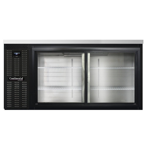 Continental Refrigerator BB69NSGD Refrigerated Back Bar Cooler 69W Stainless Steel Top 26 Cubic Feet Sliding Glass Doors