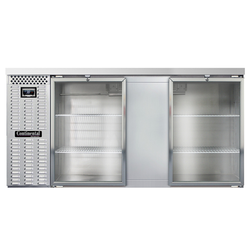 Continental Refrigerator BB69NSSGD Refrigerated Back Bar Cooler 69W Stainless Steel Top 26 Cubic Feet Glass Doors