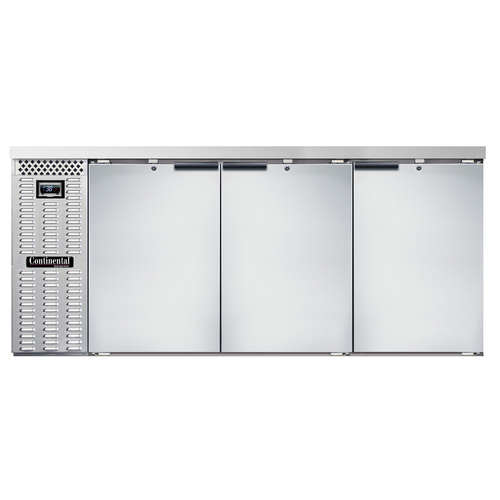 Continental Refrigerator BB79NSS Refrigerated Back Bar Cooler 79W 34-3/4H 28 cu ft Stainless Steel 3 Doors