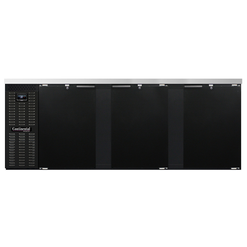 Continental Refrigerator BB90N Refrigerated Back Bar Cooler 90W 34-3/4H 35 cu ft Stainless Steel Top 3 Doors