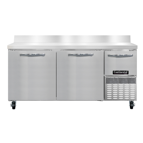 Continental Refrigerator FA68NBS Freezer Base Worktop Unit 68W Stainless Steel with Backsplash and Doors