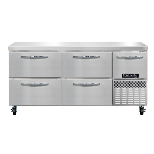 Continental Refrigerator FA68N-D Freezer Base Worktop Unit 68 inch Stainless Steel with Drawers and Door