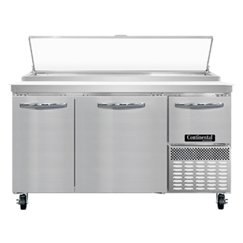 Continental Refrigerator PA60N Pizza Prep Table 60 inch Two Section Stainless Steel Work Top 19 cu ft Capacity