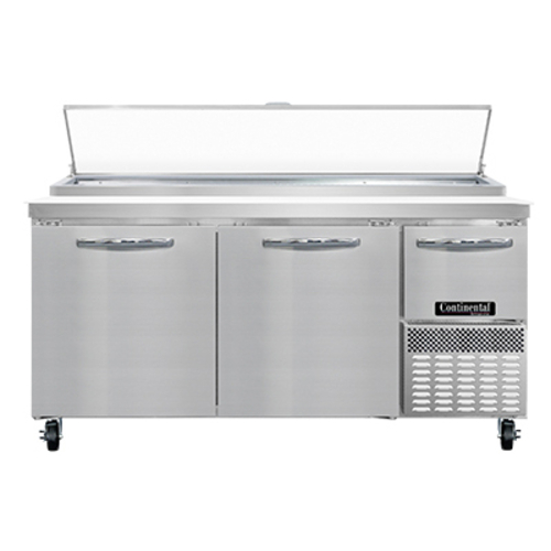 Continental Refrigerator PA68N Pizza Prep Table 68 inch two-section 22 cu ft capacity stainless steel work top